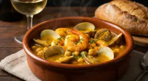 garbanzos con gambas y almejas